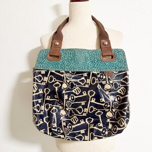 Vintage Fossil Key Per Coated Canvas Shoulder Bag